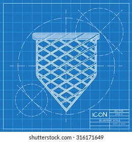 Vector blueprint scoop-net icon on engineer or architect background.  