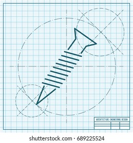 Vector blueprint screw icon on engineer and architect background 