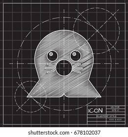 Vector blueprint seal icon on engineer and architect background 