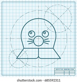 Vector blueprint seal icon on engineer and architect background 