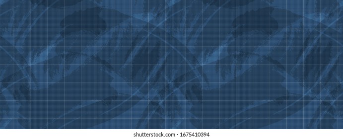 Vector blueprint seamless pattern, texture, background, colorful blue graphic background, graph paper, retro smears.