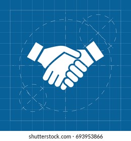 Vector blueprint shaking hands  on engineer and architect background .