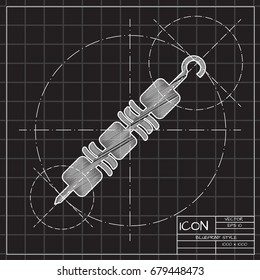 Vector blueprint shashlik icon on engineer and architect background 
