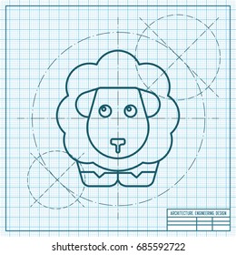 Vector blueprint sheep icon on engineer and architect background 
