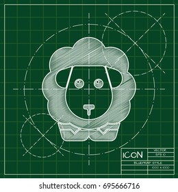 Vector blueprint sheep icon on engineer and architect background  