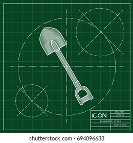Vector blueprint shovel icon on engineer and architect background  . Industrial equipment 