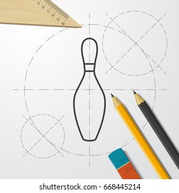 Vector blueprint skittle icon on engineer and architect background 