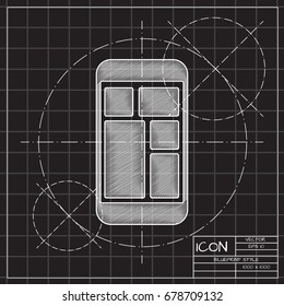 Vector blueprint smartphone icon on engineer and architect background 