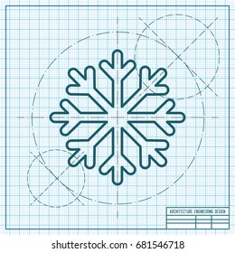 Vector blueprint snowflake icon on engineer and architect background 