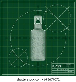 Vector blueprint sprayer bottle on engineer and architect background  