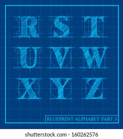 Vector Blueprint Style Font Alphabet Set 3