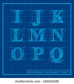 Vector Blueprint Style Font Alphabet Set 2