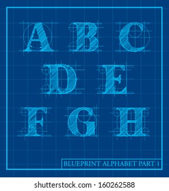 Vector Blueprint Style Font Alphabet Set 1