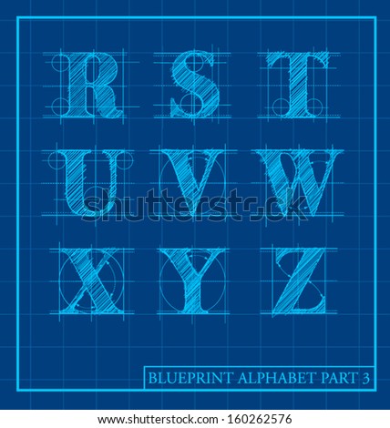 Vector Blueprint Style Font Alphabet Set Vector de stock ...