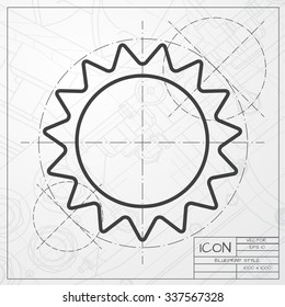 Vector blueprint of sun icon on engineer or architect background 