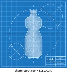 Vector blueprint sunflower oil bottle template on engineer or architect background.  