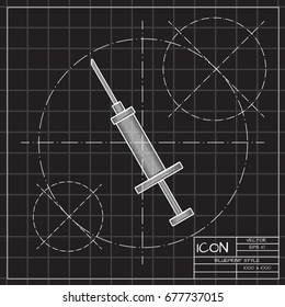 Vector blueprint syringe icon on engineer and architect background 