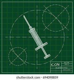 Vector blueprint syringe icon on engineer and architect background  