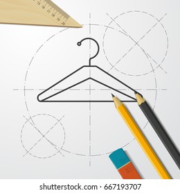 Vector blueprint tailor hanger icon on engineer and architect background 