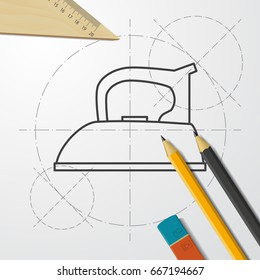 Vector blueprint tailor iron icon on engineer and architect background 