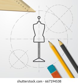 Vector blueprint tailor model icon on engineer and architect background 