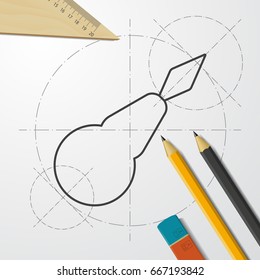 Vector blueprint tailor needle threader icon on engineer and architect background 