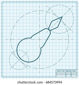 Vector blueprint tailor needle threader icon on engineer and architect background 