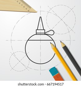 Vector blueprint tailor oiler icon on engineer and architect background 