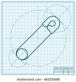 Vector blueprint tailor pin icon on engineer and architect background 