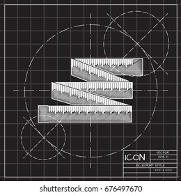 Vector blueprint tailor ruler icon on engineer and architect background 