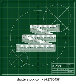 Vector blueprint tailor ruler icon on engineer and architect background  