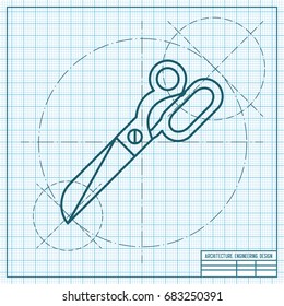 Vector blueprint tailor scissors icon on engineer and architect background 
