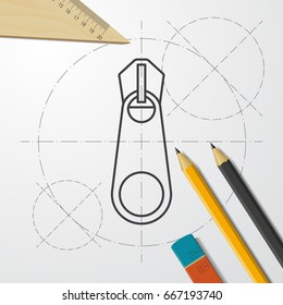 Vector blueprint tailor zipper icon on engineer and architect background 