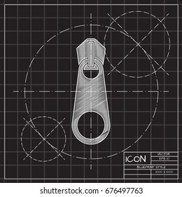 Vector blueprint tailor zipper icon on engineer and architect background