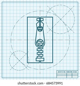 Vector blueprint tailor zipper icon on engineer and architect background 