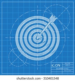 Vector blueprint target with dart icon . Engineer and architect background. 
