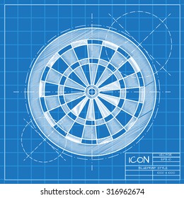 Vector blueprint target icon on engineer or architect background.  