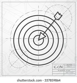 Vector blueprint of target icon on engineer or architect background 