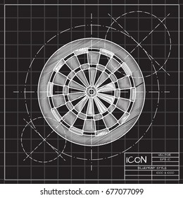 Vector blueprint target icon on engineer and architect background 