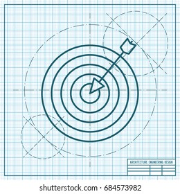 Vector blueprint target icon on engineer and architect background 