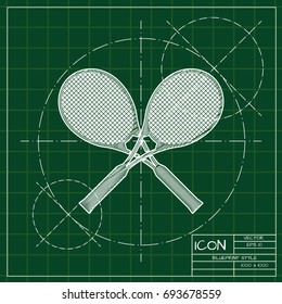 Vector blueprint tennis rackets icon on engineer and architect background  