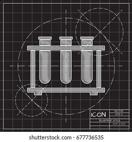 Vector blueprint test-tube icon on engineer and architect background 