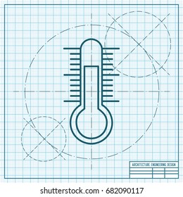 Vector blueprint thermometer icon on engineer and architect background 