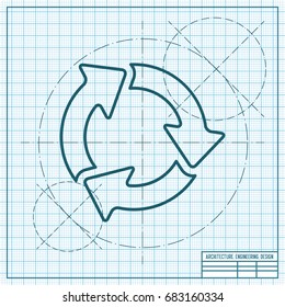 Vector blueprint three arrows icon on engineer and architect background 