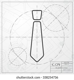 Vector blueprint of tie icon on engineer or architect background 