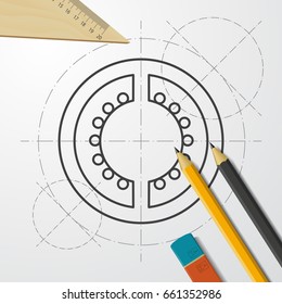 Vector blueprint tomato slice icon on engineer and architect background 