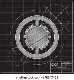 Vector blueprint tomato slice icon on engineer and architect background 