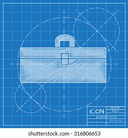 Vector blueprint toolkit icon on engineer or architect background.  . Industrial equipment 