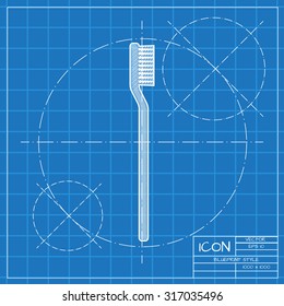 Vector blueprint tooth brush icon on engineer or architect background.  