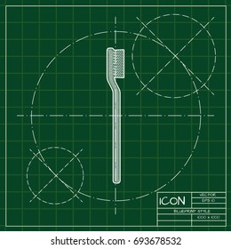 Vector blueprint tooth brush icon on engineer and architect background  